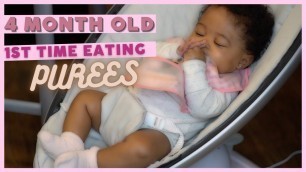 'MAKING AND FEEDING MY 4 MONTH OLD HOMEMADE BABY FOOD PUREES | 1ST TIME | BREASTFED BABY'