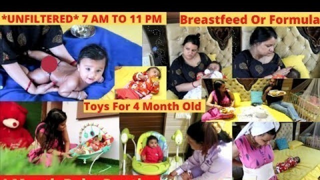 '4 Month Old Baby Routine/*Unfiltered* 7 AM TO 11 PM||Breastfeed Or Formula/Mom & Baby Routine'