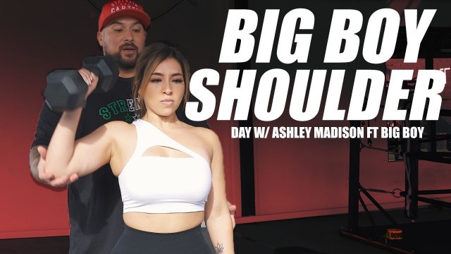 'Power Lifter vs Fitness Model | Shoulder Workout with Big Boy & Ashley Madison #workout'