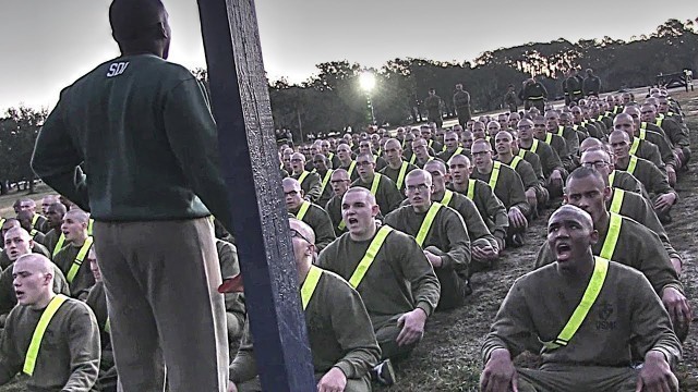 'Marine Corps Recruits Undergoing Initial Strength Test'