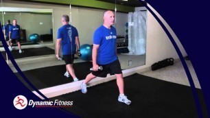 'Dynamic leg/arm and stability exercise... DB Alternating-Reverse-Lunge/Hammer Curl'