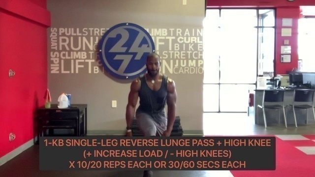 'DT FITNESS 365 - EXERCISES - 1-KB SINGLE-LEG REVERSE LUNGE PASS + HIGH KNEE'